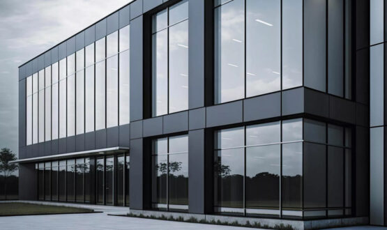 aluminum doors and windows in office interior architecture