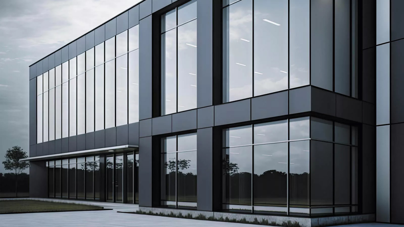 aluminum doors and windows in office interior architecture