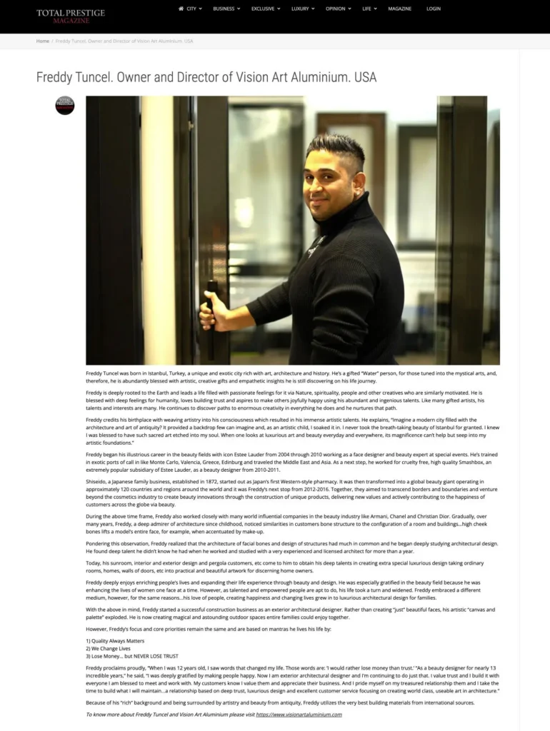 Vision Art Aluminium featured in magazine