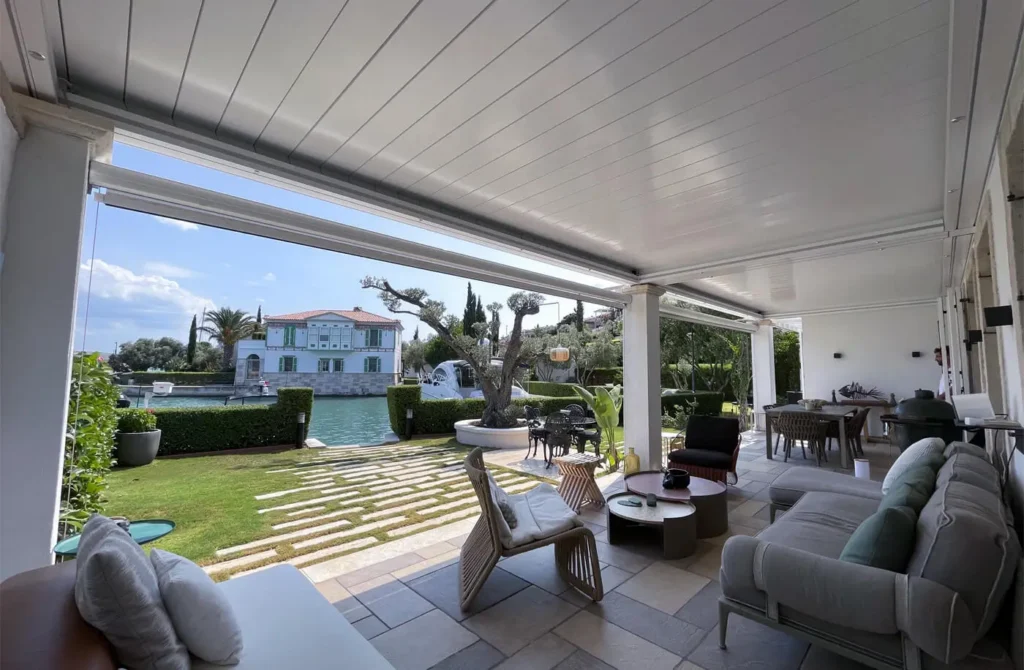 Sky Blade pergola — panels closed